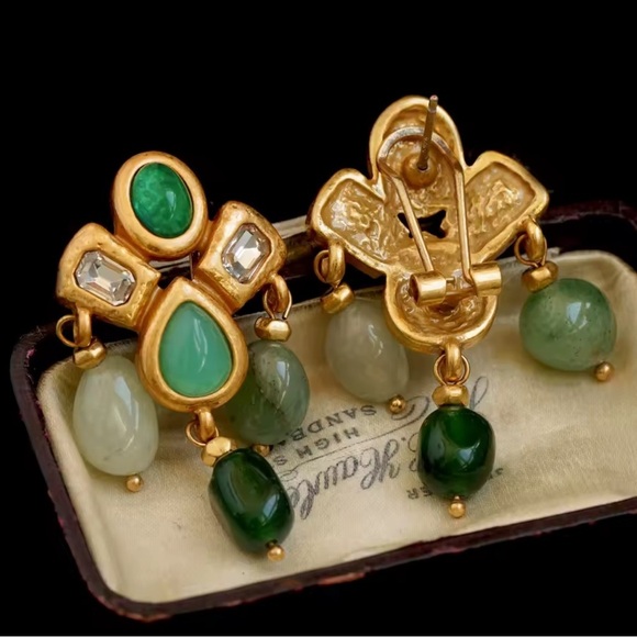 Antique Emerald Chandeliers Fine Craftsmanship Artisan Earrings - Picture 16 of 16
